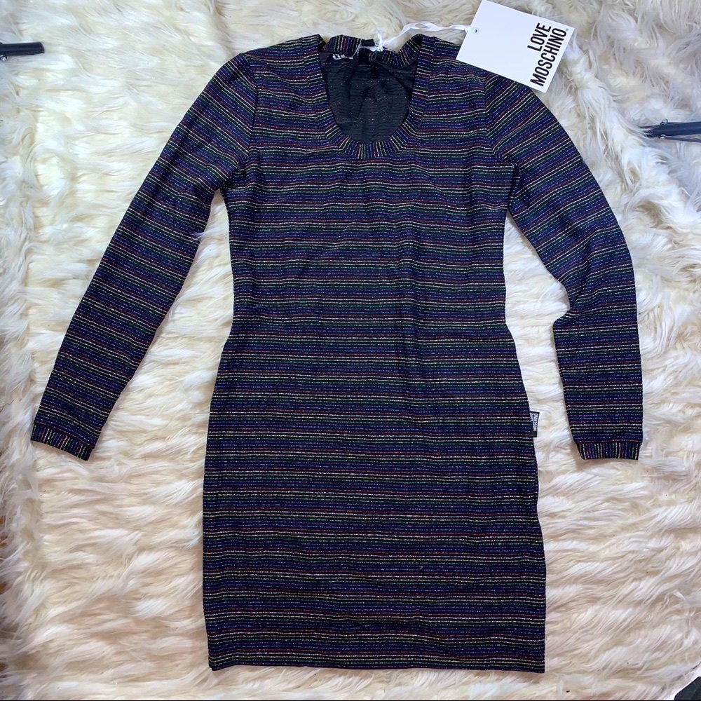 LOVE MOSCHINO Metallic Rainbow Stripe dress